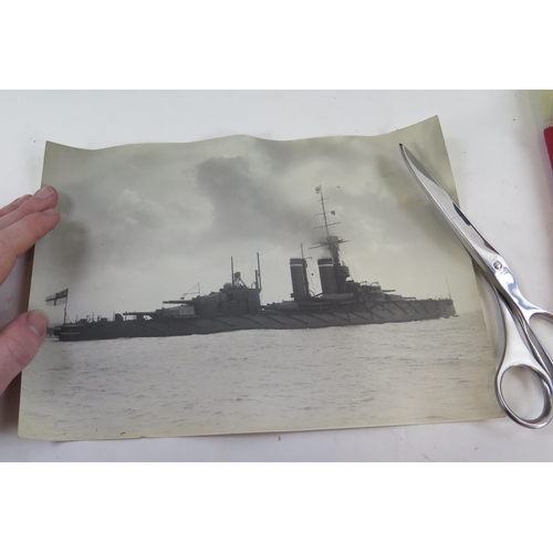 1908 - Of Naval interest, a collection of assorted photographs of naval vessels, books relating to the Poli... 