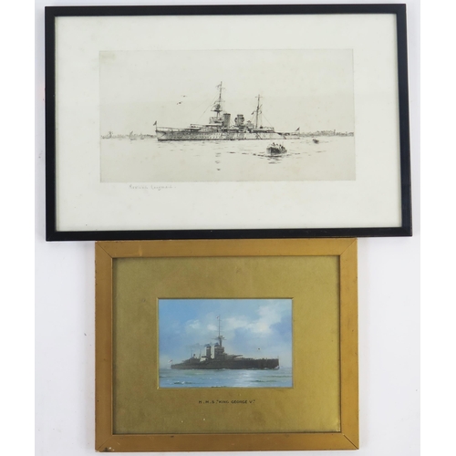 1909 - Rowland Langmaid (1897-1956) Battleship moored off Egypt, etching, signed in pencil to the margin, F... 