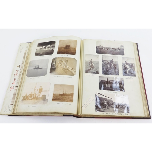 1910 - An Edwardian Naval officers scrap book, of photographs including R N College Dartmouth 1907, HMS Rus... 