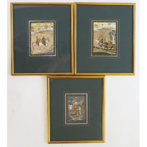 1926 - Three assorted Mughal gouache pictures, various subjects, F & G. (one glass cracked)