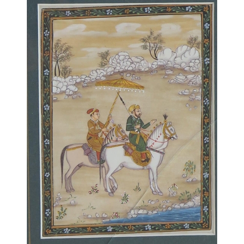 1926 - Three assorted Mughal gouache pictures, various subjects, F & G. (one glass cracked)