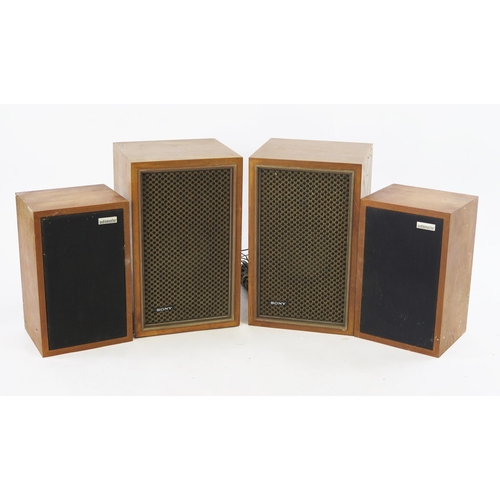 2085 - Two Pairs of Vintage Teak Cased Speakers including Sony SS210 and Audiomaster