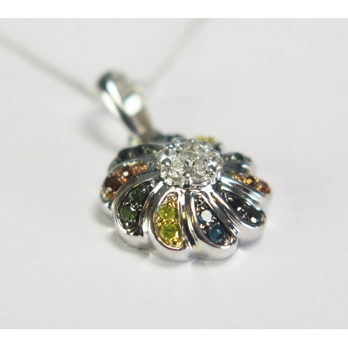 291 - A diamond and multi-coloured gem set pendant, in 9ct white gold mount and chain, length of chain, 22... 