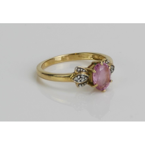 127 - A 9ct Gold, Pink Tourmaline and Diamond Ring, size N, Birmingham marks, 2.42g