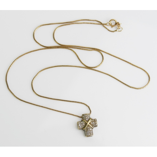 150 - A 9ct Gold and Diamond Cross Pendant (hallmarked, 13.4mm high) on a 9ct gold chain (49cm, CCM mark),... 