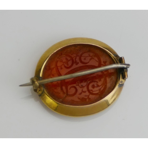 230 - A 19th Century Precious Yellow Metal and Agate Brooch with initial engraved to the reverse of the st... 