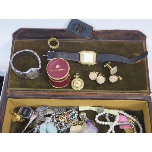 244 - A Bucherer Gold Plated Pendant Watch in box (running), large selection of costume jewellery, silver ... 