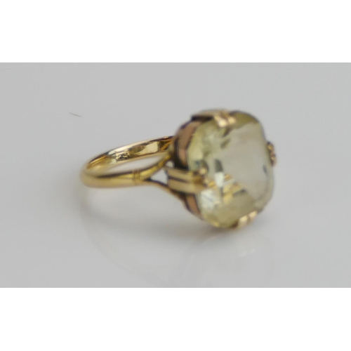 247 - An 18ct Gold and Gem Set Dress Ring, c. 13.9x12.8mm, size R.5, stamped 18CT, 5.41g