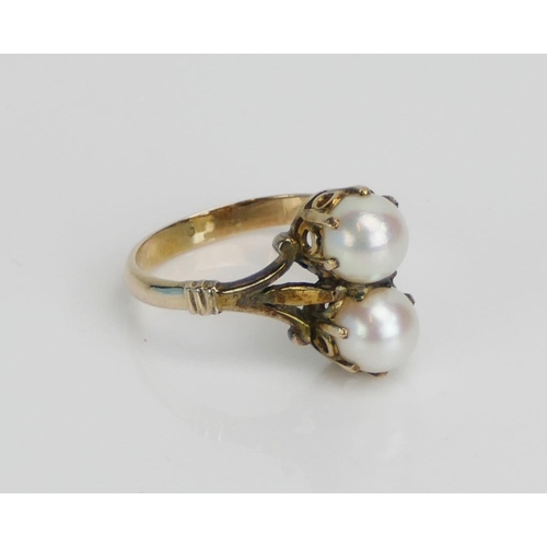 25 - A 15ct Gold and Pearl or Cultured Pearl Ring, size M, stamped 15CT, 3.18g