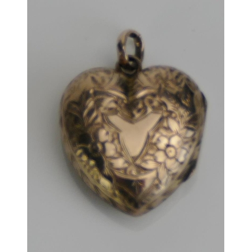 50 - An Antique Precious Yellow Metal Front & Back Heart Shaped Locket, c. 23.7mm drop, KEE tests as 9ct,... 