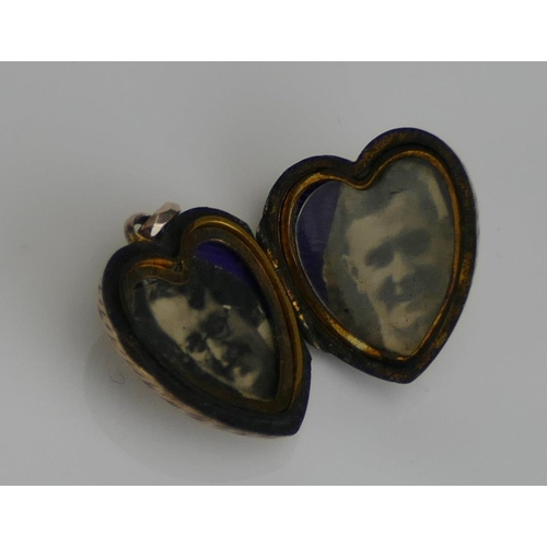 50 - An Antique Precious Yellow Metal Front & Back Heart Shaped Locket, c. 23.7mm drop, KEE tests as 9ct,... 