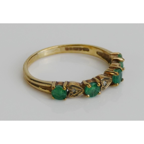 89 - A 9ct Gold, Emerald and Diamond Ring, size K, hallmarked, 1.35g