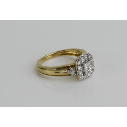 45 - A 9ct Gold and Diamond Square Cluster Ring, size J.5, stamped 9K, 2.78g