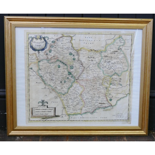 1500 - Robert Morden, a hand coloured map of Leicestershire, 37 x 42cm, F & G.