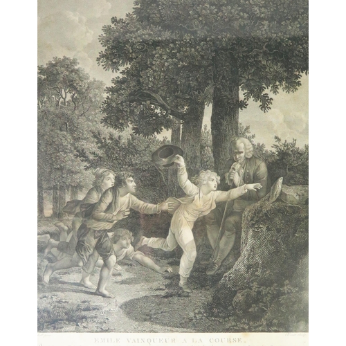 1561 - An assortment of engravings including 'Emile Vainqueur a la Course' 46 x 37cm, The Dancing Children'... 