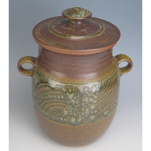 1003 - A David Lloyd (1928-1994) Studio Pottery Two Handled Stoneware Jar with cover, 27cm, impressed mark