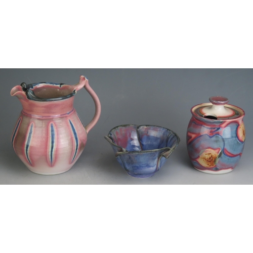 1013 - A Barbara Ross Raku Vase (18.5cm high, impressed marks), Elli Pearson vase, coffee pot with cup and ... 