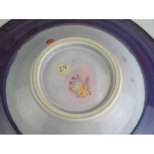 1017 - An Alan Julian Belmont? Studio Pottery Bowl with purple lustre glaze, 23.5cm diam., underglaze paint... 