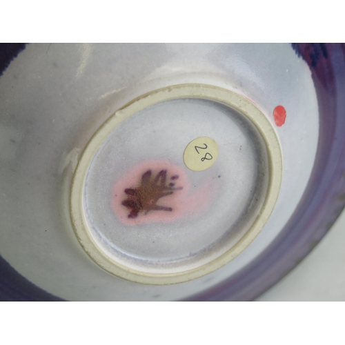 1017 - An Alan Julian Belmont? Studio Pottery Bowl with purple lustre glaze, 23.5cm diam., underglaze paint... 