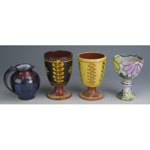 1021 - Harry Juniper (b. 1947) _ Two Studio Pottery Goblets (tallest 13cm), one other goblet and a jug