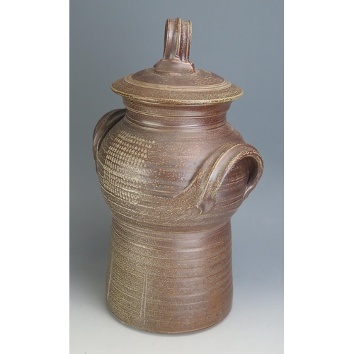 1025 - A Large Studio Pottery Stoneware Two Handled Storage Jar with cover, possibly Alastair Hardie, 41cm ... 