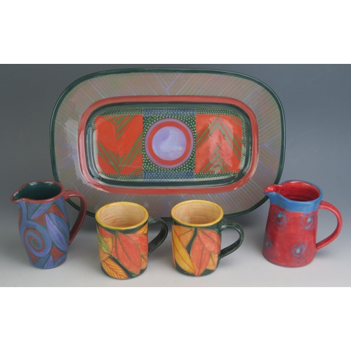 1030 - Pauline Zelinski _ A Selection of Studio Pottery including a rectangular serving dish (38x25cm), two... 