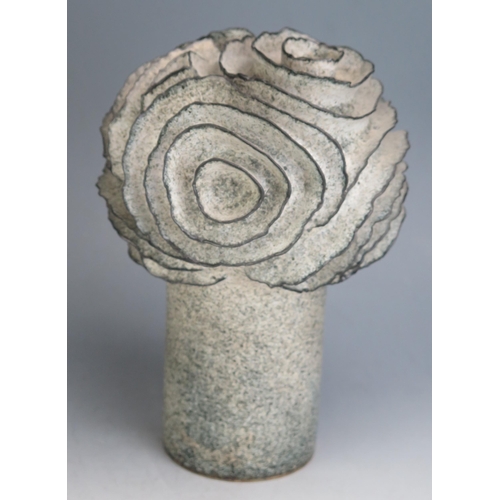 1046 - Deirdre Burnett (1939-2022), A Studio Pottery Stoneware hand built vessel of organic form with frill... 