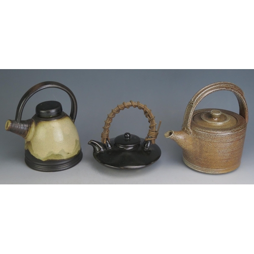 1049 - Three Studio Pottery Teapots including two stoneware with two tone glaze (one impressed CHR, 18cm hi... 