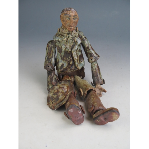 1052 - A Studio Pottery Stoneware Model of a Man with hat, fully articulated, 35cm tall, unmarked