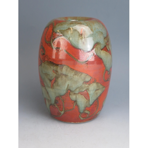 1059 - Claire Woodall Studio Pottery Vase, 20cm high, impressed and painted mark dated 2001