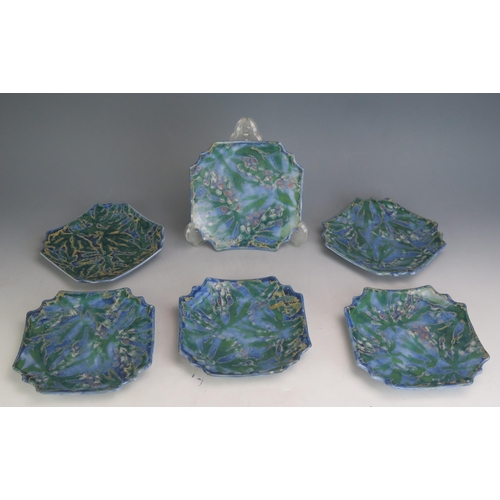 1062 - Janice Tchalenko, A Set of Six Studio Pottery Brocade Pattern Side Plates, 16.5cm