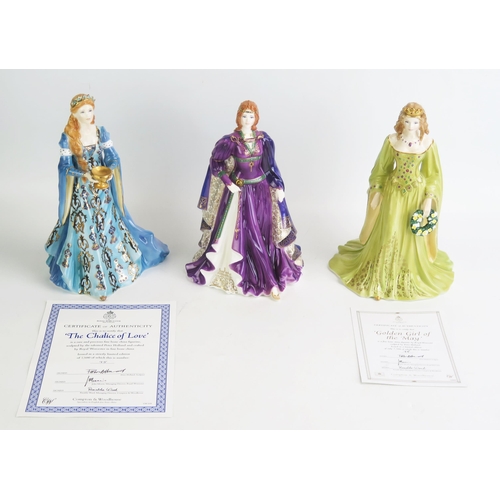 1065 - Three limited edition Royal Worcester figurines, 'Golden Girl of May', 'The Chalice of Love' and ' B... 