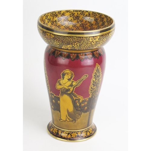 1092 - A Royal Doulton Morrisian Ware vase, of cylindrical form decorated with neo-classical maidens dancin... 