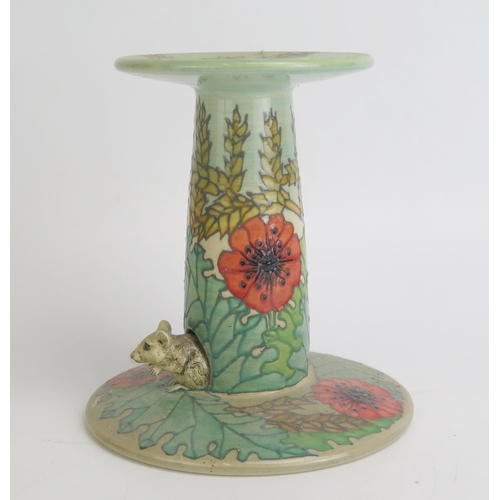 1115 - Sally Tuffin for Dennis China Works  a 'Poppies and Corn' decorated candlestick with a field mouse e... 