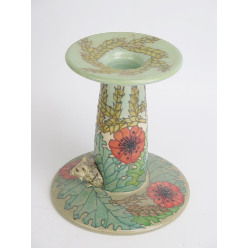 1115 - Sally Tuffin for Dennis China Works  a 'Poppies and Corn' decorated candlestick with a field mouse e... 