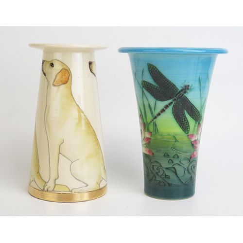 1118 - A Sally Tuffin for Dennis China Works vase, dragonfly and water lily design, 2009, 16.5cm, together ... 