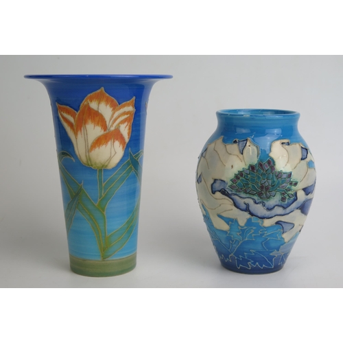 1123 - A Dennis China Works vase, decorated with tulips, 16.5cm high together with another vase with white ... 