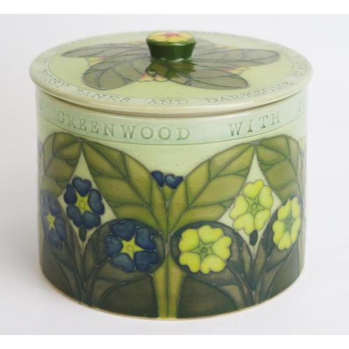 1125 - A Dennis China Works biscuit barrel and cover, with primrose pattern decoration and incised verse, 1... 