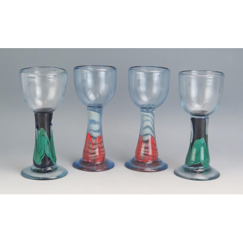 1192 - Karlin Rushbrooke, two pairs of studio pedestal wine glasses, on circular feet, 19cm high.