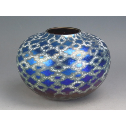 1198A - A Siddy Langley Studio Glass Vase with blue iridescent decoration, 10.5cm high