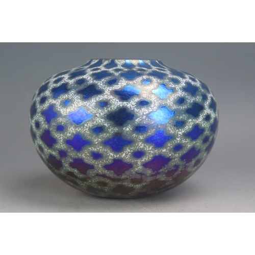 1198A - A Siddy Langley Studio Glass Vase with blue iridescent decoration, 10.5cm high