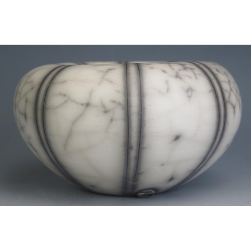 1218 - Tim Andrews (b. 1960) _ 'Humbug' Raku Vase, 20cm diam. x  11.5cm high, impressed mark