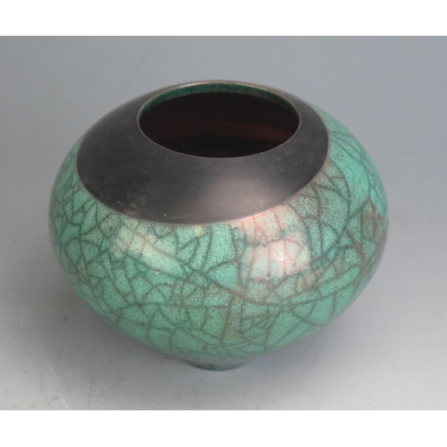 1220 - Rob Sollis (b. 1966) _ A  Studio Pottery Raku Vase, 9cm high, impressed mark