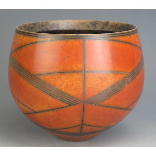 1225 - Duncan Ross (b. 1943) _ A Studio Pottery Raku Vase, 15.5cm diam. x 13cm high, incised marks