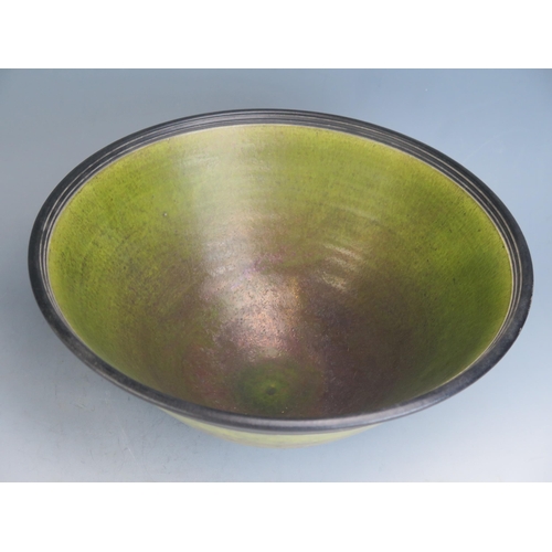 1230 - A Large Studio Pottery Earthenware Bowl, 30.7cm diam. x 14cm high, incised KC