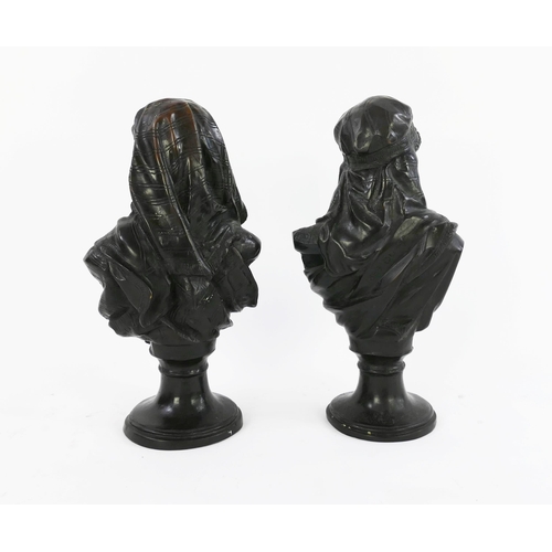 1243 - After L Buese, a  pair of 20th century bronze busts of a Moorish Male and female, 34cm high. (2).