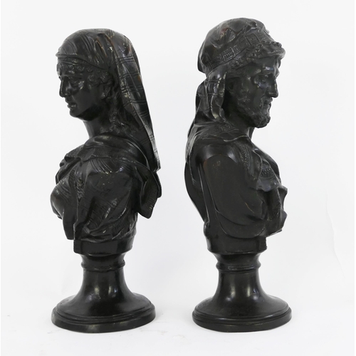 1243 - After L Buese, a  pair of 20th century bronze busts of a Moorish Male and female, 34cm high. (2).