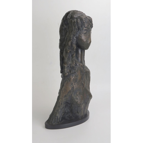 1246 - Willi Soukop (Austrian 1907-1995) half length female bust with long hair, bronze, signed to the unde... 