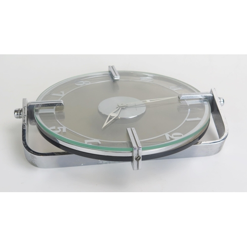 1247 - Le Coultre for Garrard, an Art Deco chrome framed wall timepiece No 1204, with 20cm glass and chrome... 