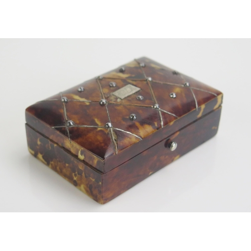 1263 - A blonde tortoiseshell trinket box with wire and stud decoration, 7.5cm wide,